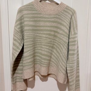 NWT One Grey Day Striped Beige and Green Women's Sweater. Merino wool. Size M